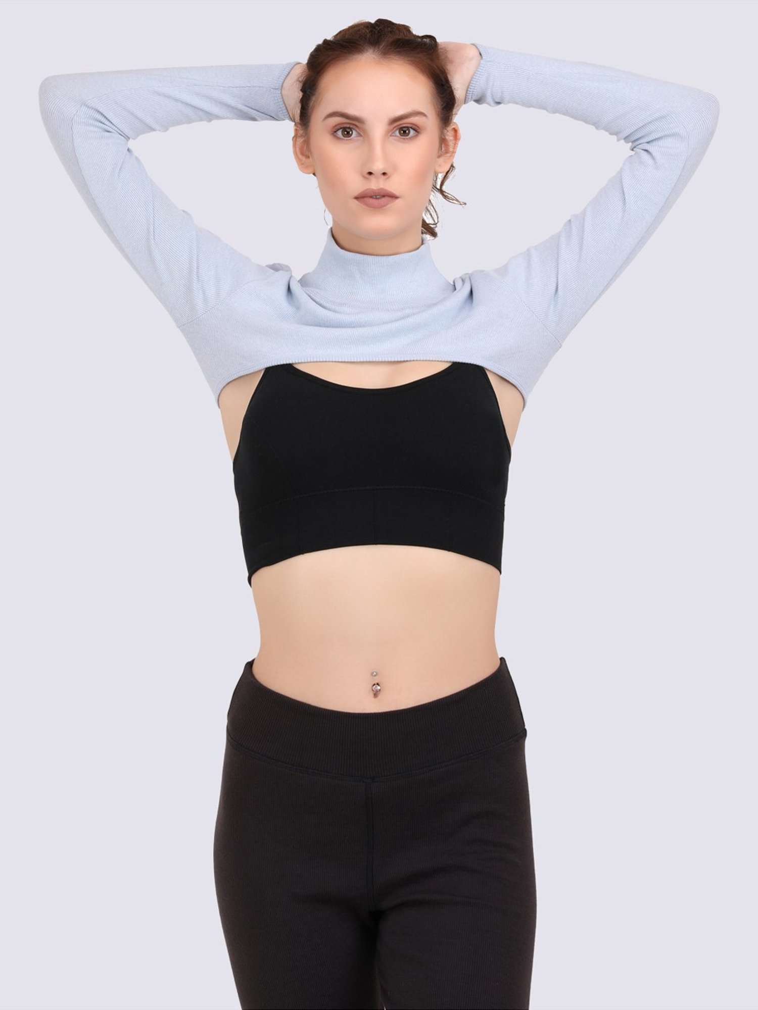 EVERDION Grey Cotton Sports Crop Top