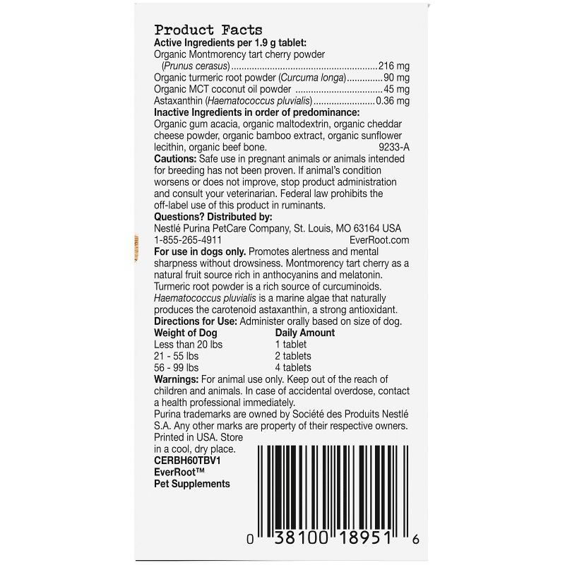 Purina EverRoot Natural Brain Health with Coconut Organic Dog Supplement Chewable Tablets - 60ct