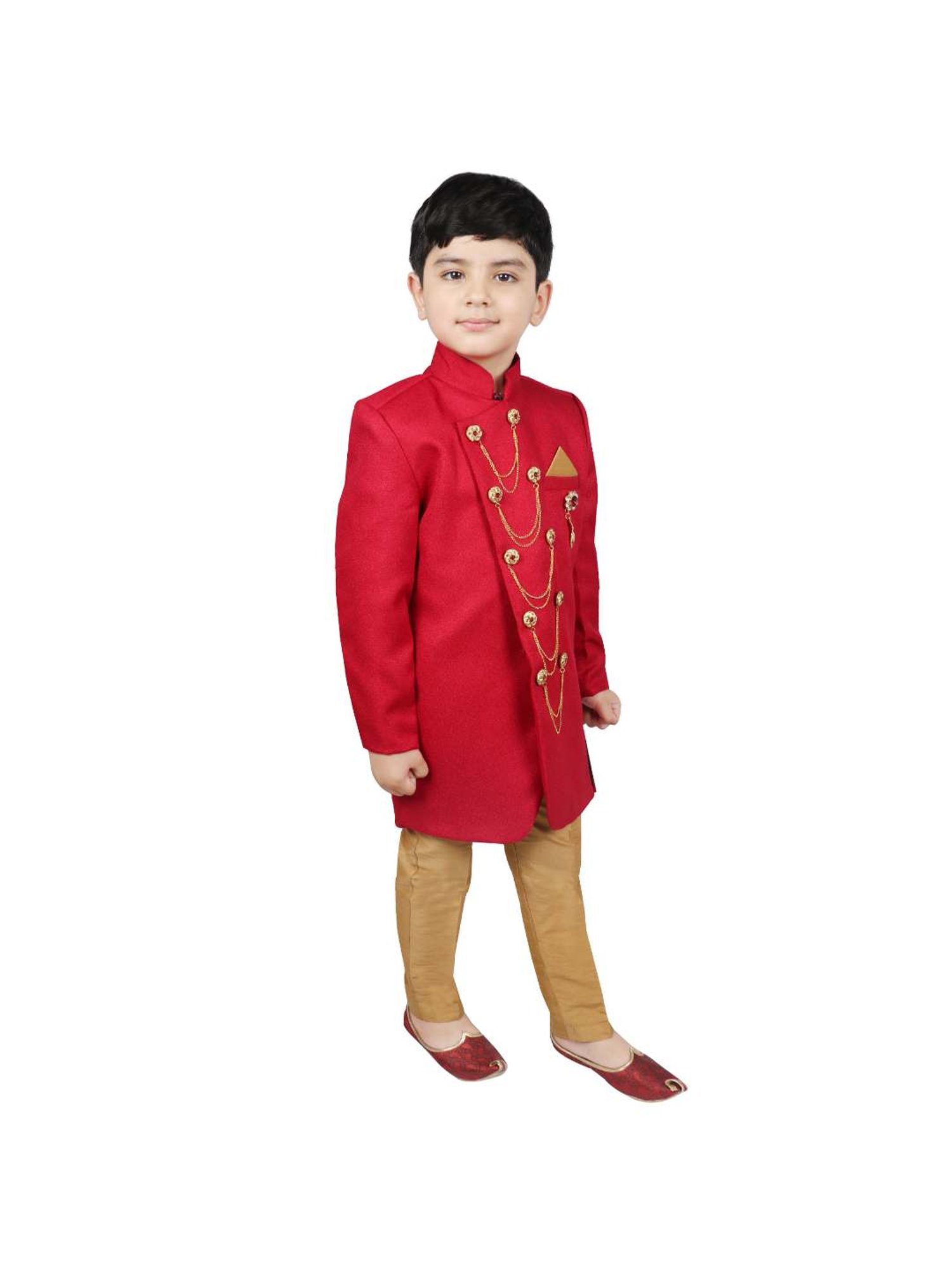 SG Yuvraj Kids Maroon & Brown Solid Sherwani with Pyjama