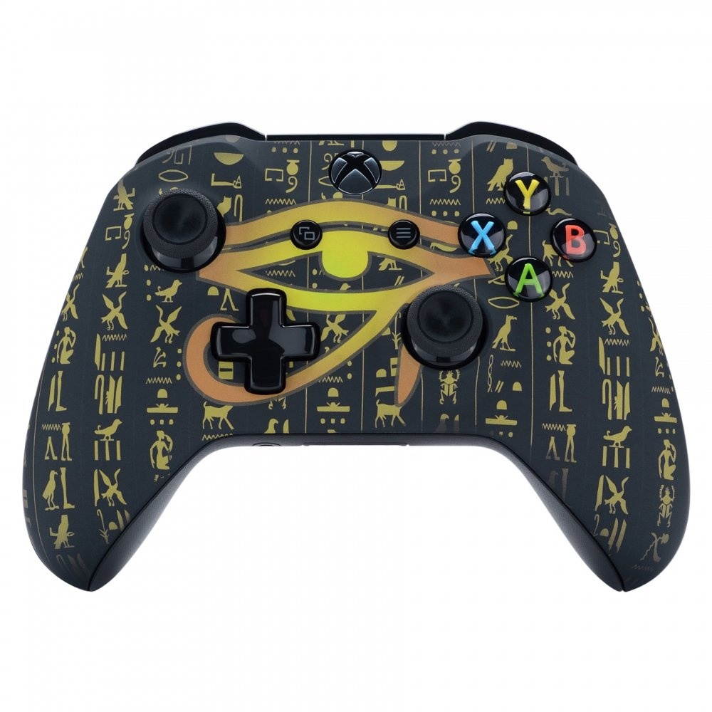 eXtremeRate Eye of Providence Origins Faceplate Cover Soft Touch Front Housing Shell Case Comfortable Soft Grip Replacement Kit for Xbox One S & Xbox One X Controller - Controller NOT Included