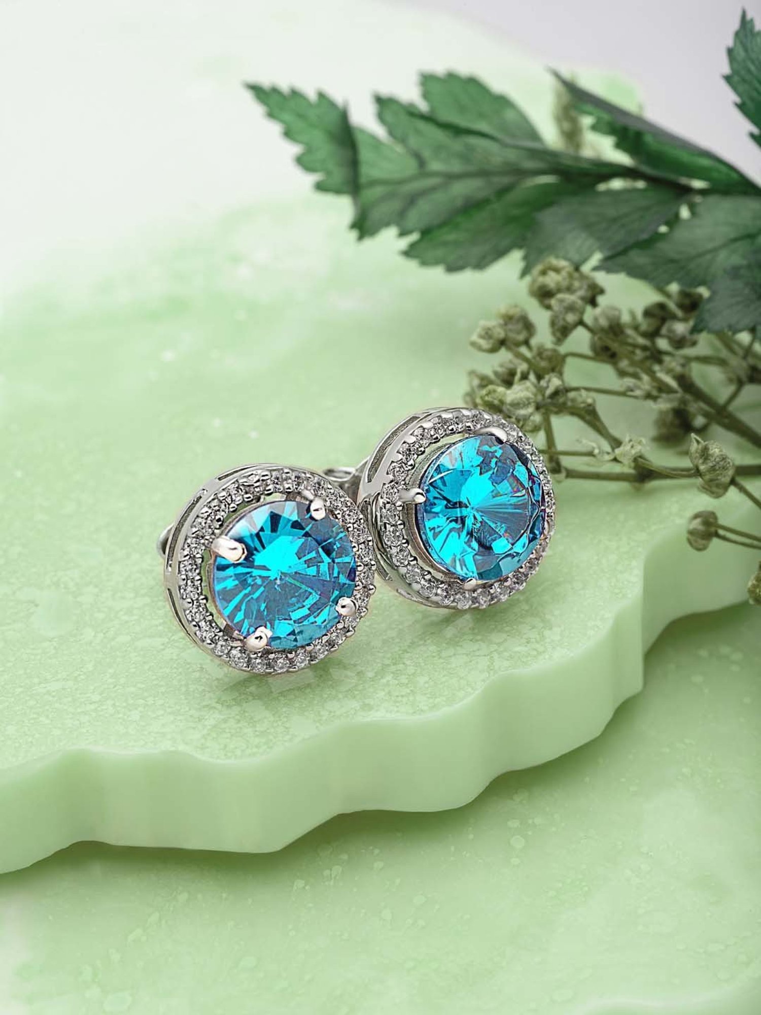 Silberry 925 Sterling Silver Blue Eternity 6mm Round Stud Earrings for Women