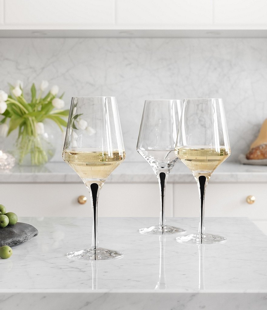 Orrefors Metropol Black Crystal White Wine Glass, Set of 2