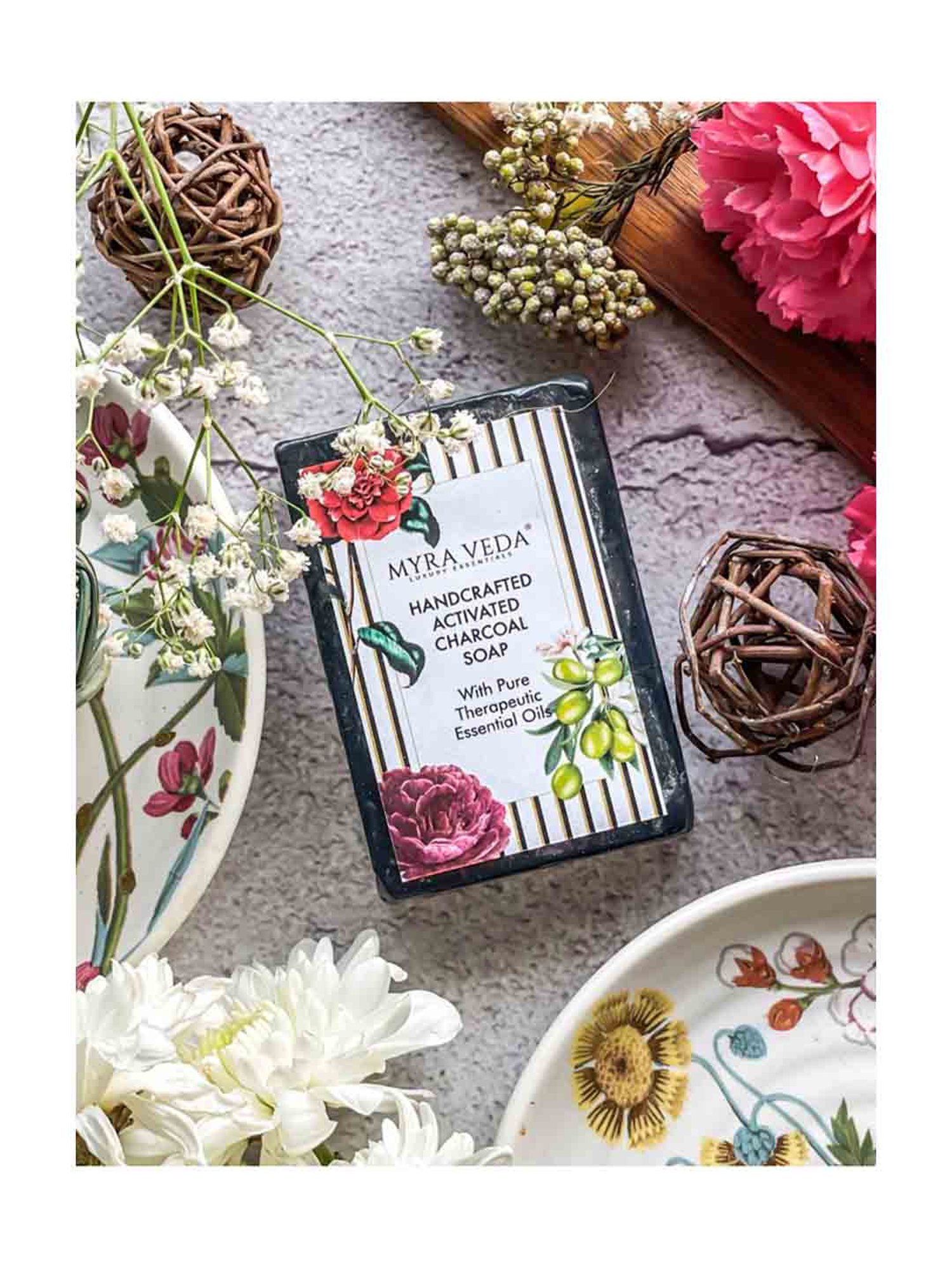 MYRA VEDA LUXURY ESSENTIALS Handcrafted Activated Charcoal Soap - 100 gm