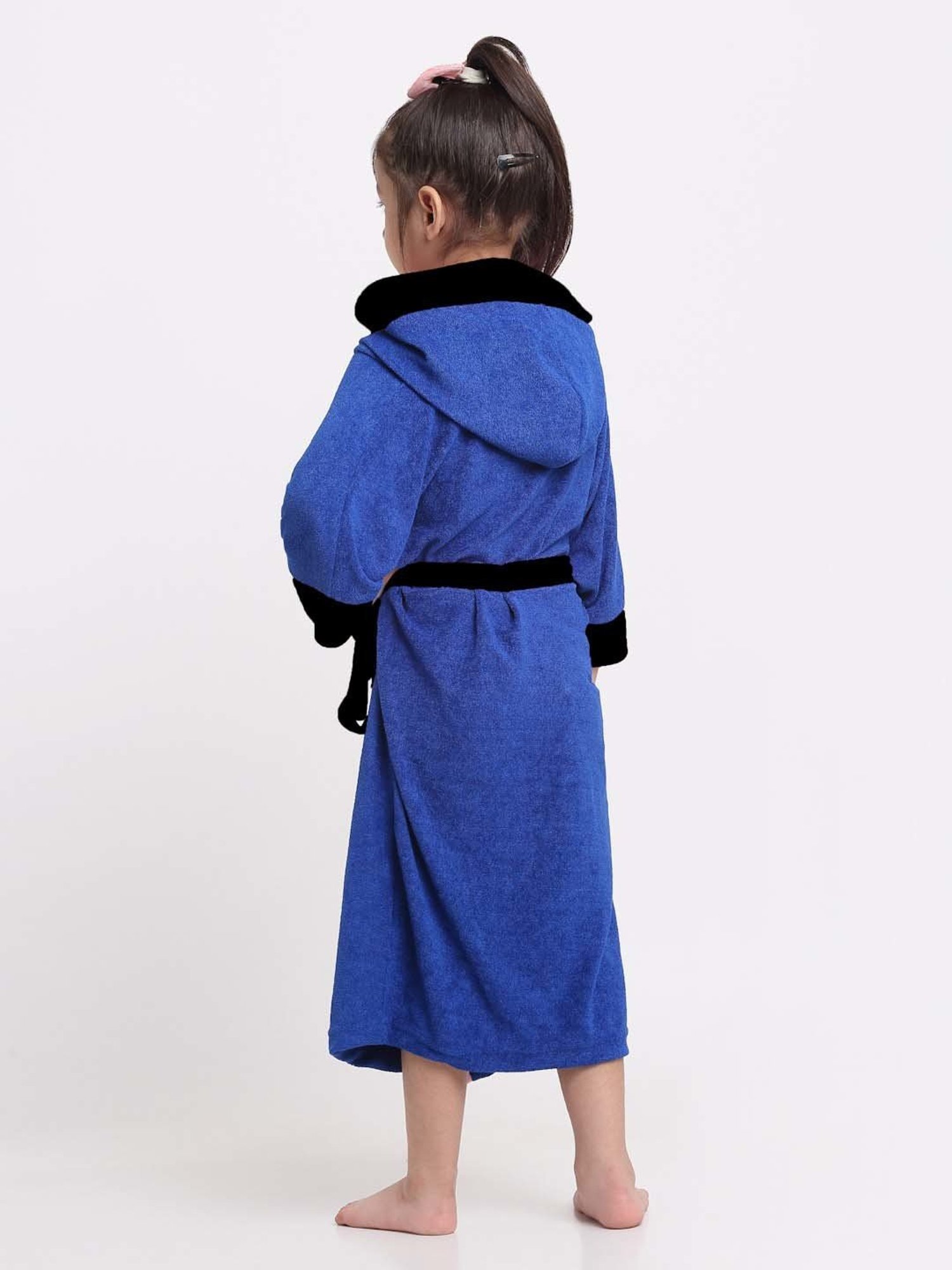 Creeva Melodious Black & Turkish Micro Terry 225 GSM Kids Hooded Bathrobe 4-5 Years With Pocket