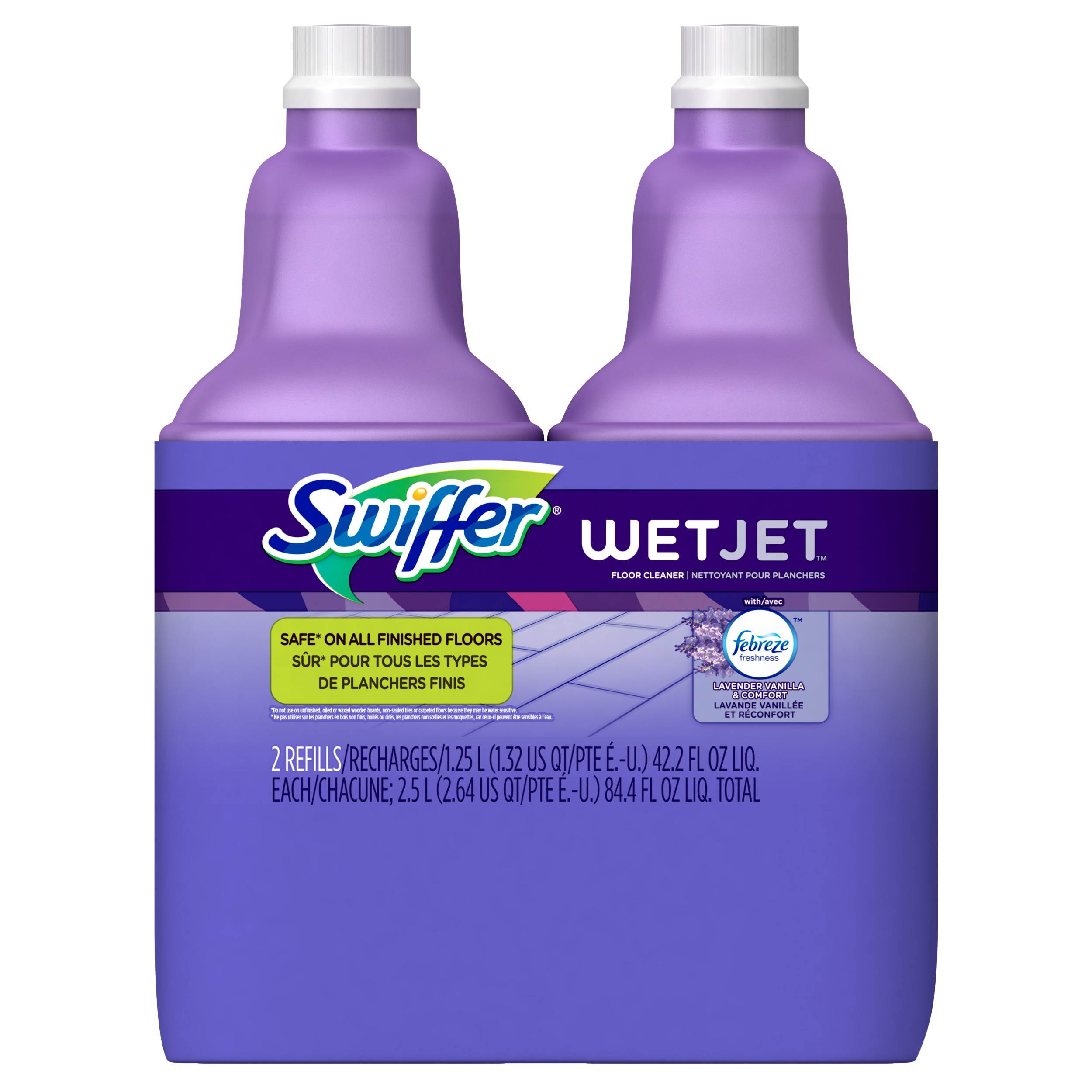 Swiffer WetJet Multi-Purpose Floor Cleaner Solution with Febreze Refill, Lavender Scent, 2 Pack of 42.2 fl oz Each