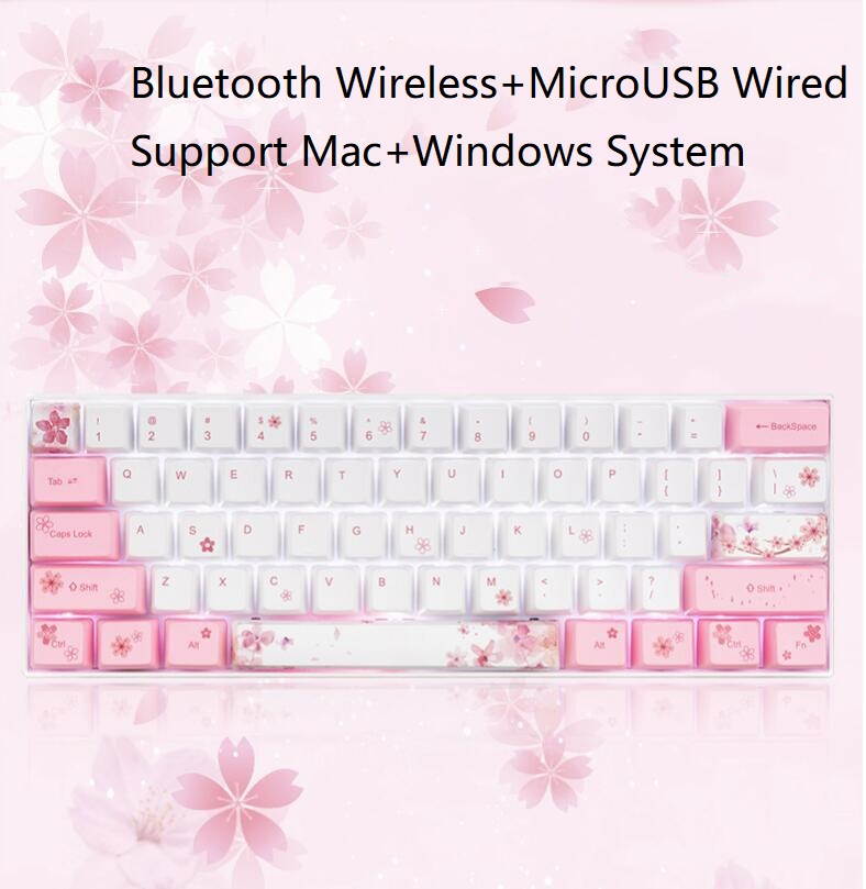 A-jazz AK61 Bluetooth Wireless and  USB Wired Dual Connectivity Mechanical Gaming Keyboard, Durable ABSKeycaps, White Backlit -Blue Switch( White )