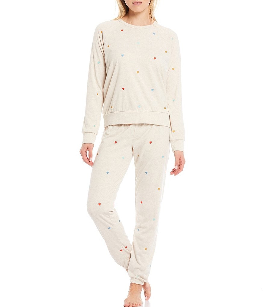 PJ Salvage Retro Lounge Heart Embroidered French Terry Coordinating Sweatshirt Sleep Top