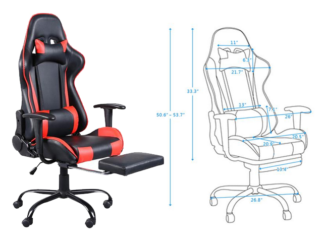 Hilinston Ergonomic Office Chair PC Gaming Chair Racing Chair for Gaming,Computer Chair,E-Sports Chair with High-Back,Adjustable Headrest and Lumbar Support,Red,GC01