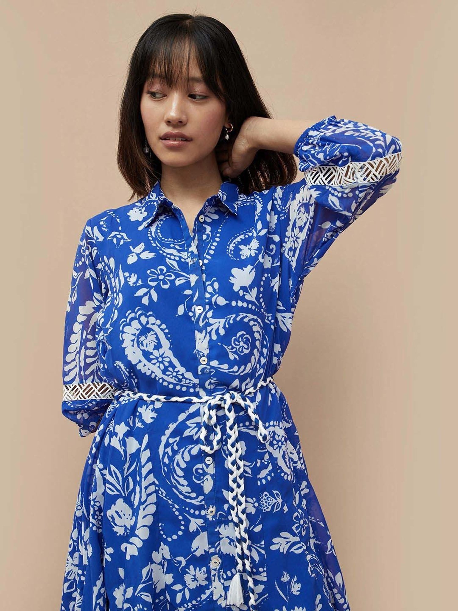 Colour Me by Melange Blue Printed A-Line Dress