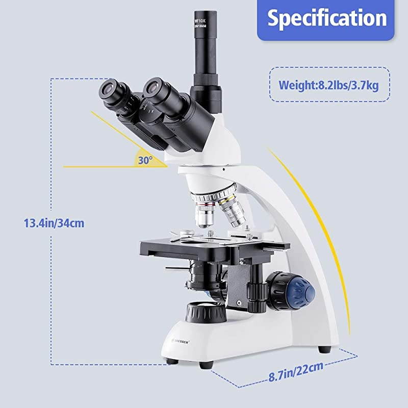 Microscope Compound 40X-1600X, LED Illumination, Double-Layer Mechanical Stage, Abbe Condenser