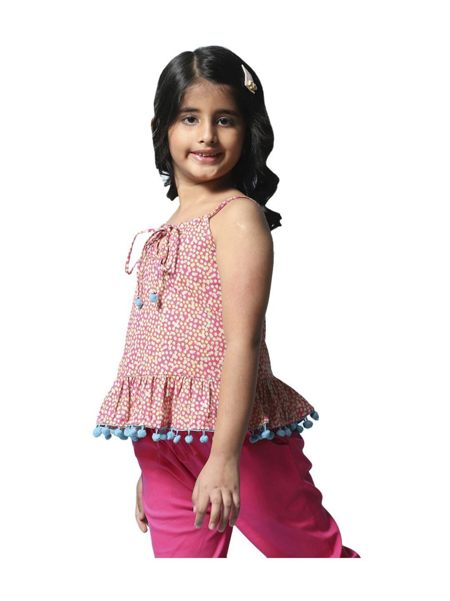 Biba Girls Pink Cotton Printed Top