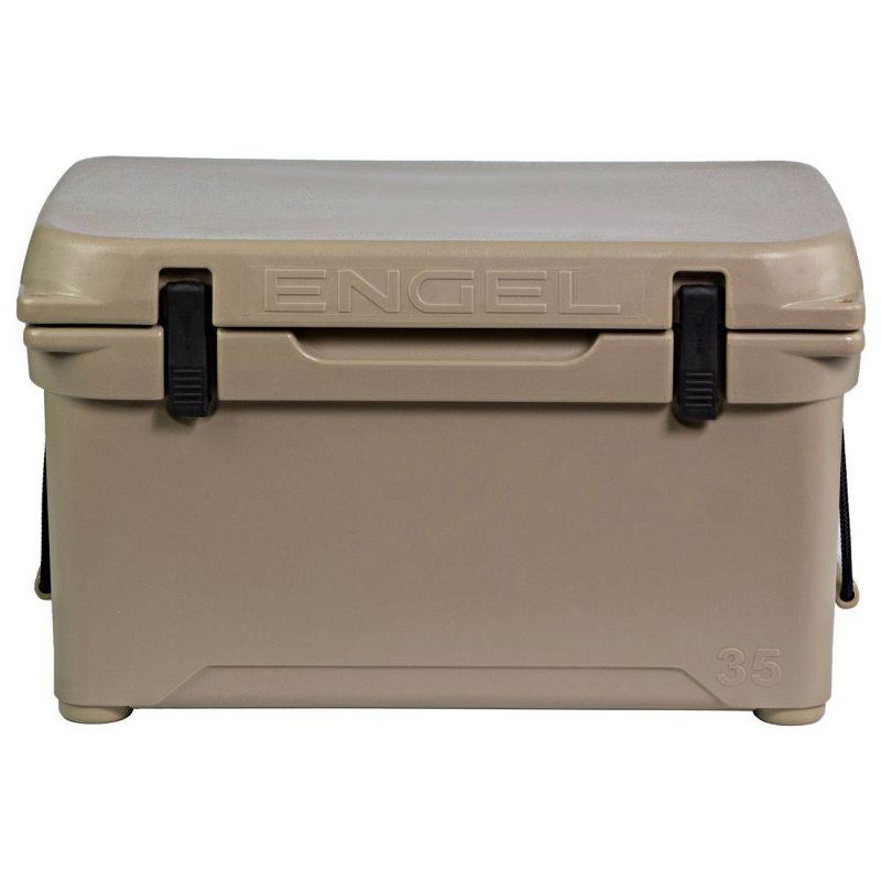 Engel High Performance 35-Quart Portable Seamless Rotomolded Airtight 36 Can Hard Cooler and Ice Box for Camping, Sports Events, and Fishing, Tan