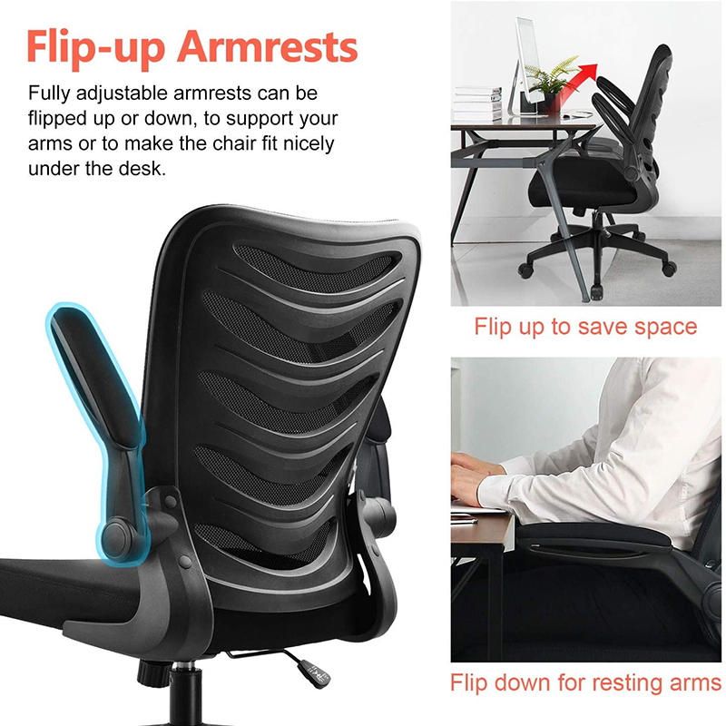 GTRACING Desk Chair ComHoma-Series Ergonomic Office Chair Mesh Computer Chair with Flip-Up Arms Lumbar Support Adjustable Swivel Mid Back for Conference Home Office, Black