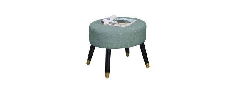 Mid-Century Modern Ottoman Stool Green Faux Linen - Breighton Home
