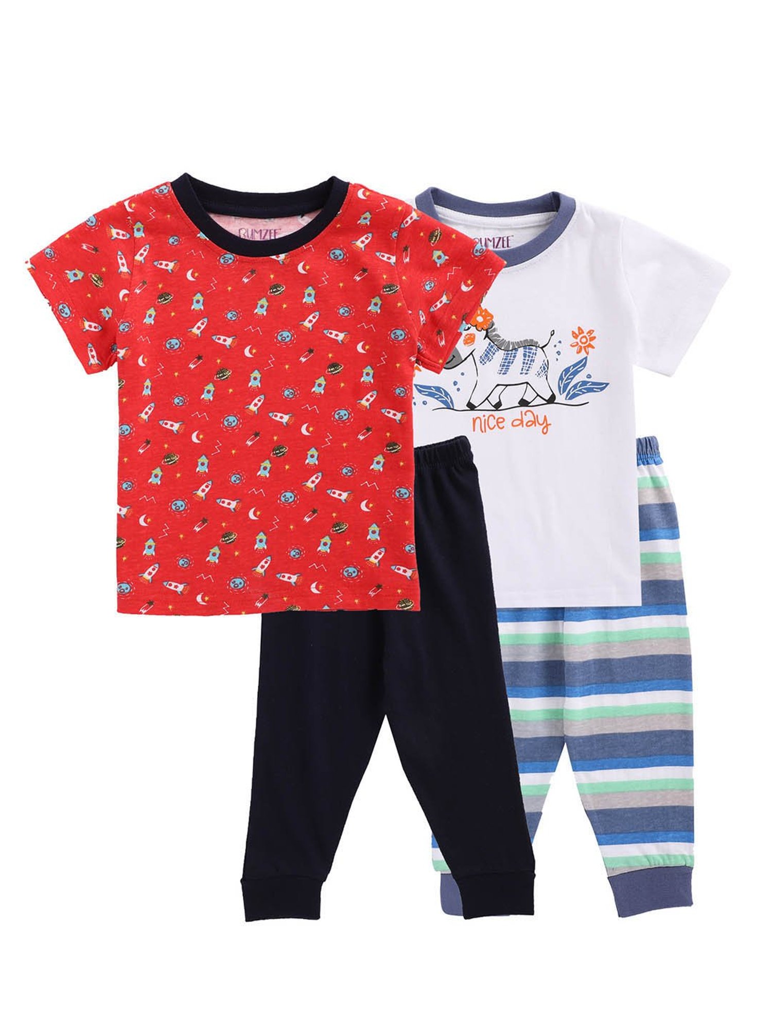 Bumzee Boys Multicolor Printed T-Shirts with Pyjamas (Pack Of 2)