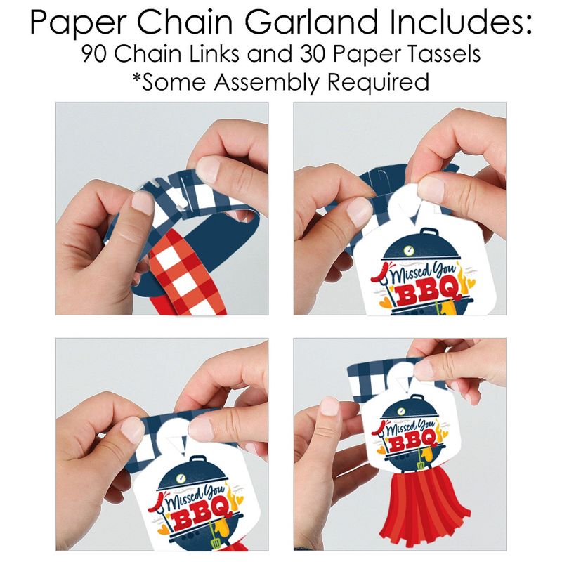 Big Dot of Happiness Missed You BBQ - 90 Chain Links and 30 Paper Tassels Decoration Kit - Backyard Summer Picnic Party Paper Chains Garland - 21 feet