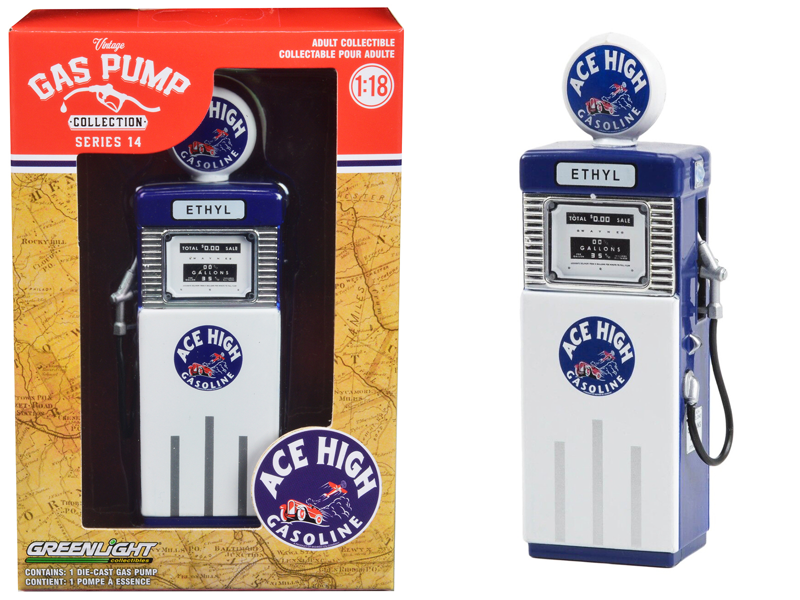 "Studebaker" Vintage Cylinder Gas Pump 1/18 Diecast Replica by Road Signature