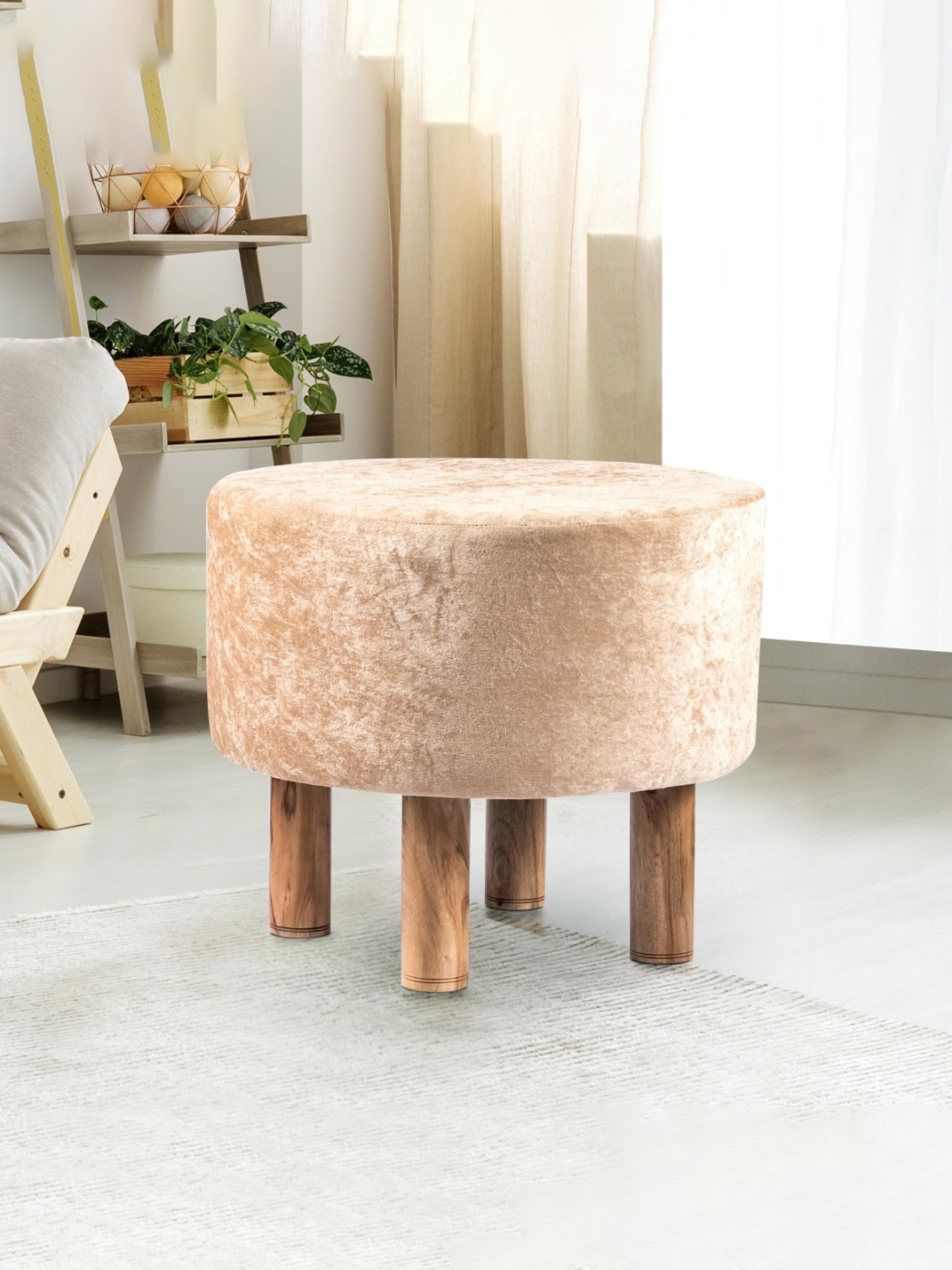 Chumbak Spring Marigold Floral Green Mango Wood Modern Trunk Storage Ottoman