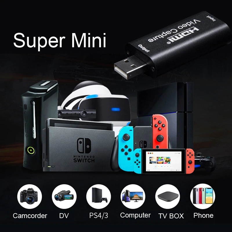 Video HDMI Capture Card USB 2.0 HDMI Video Grabber Recorder Box PS4 Game DVD Camcorder HD Camera Recording Live Streaming