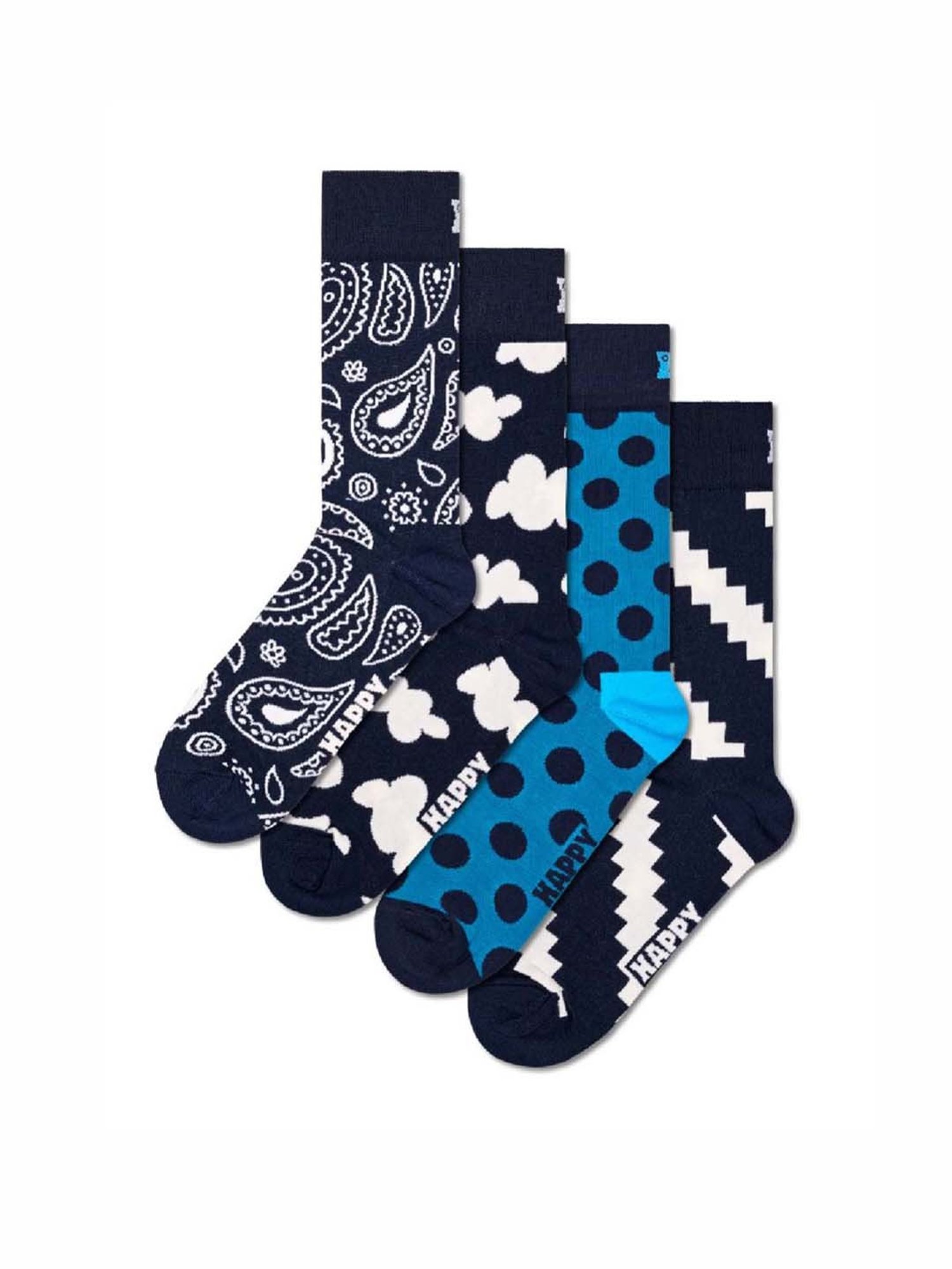 Happy Socks Moody Blues Multicolor Cotton Printed Socks (36-40) - Pack of 4