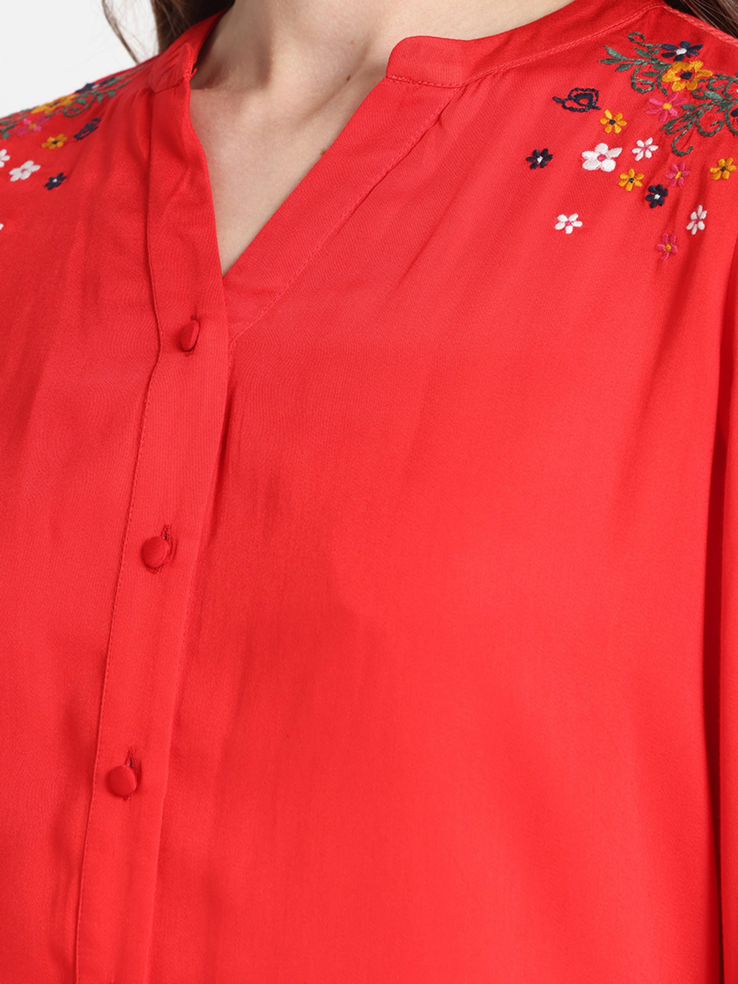 SHAYE Red Embroidered Top