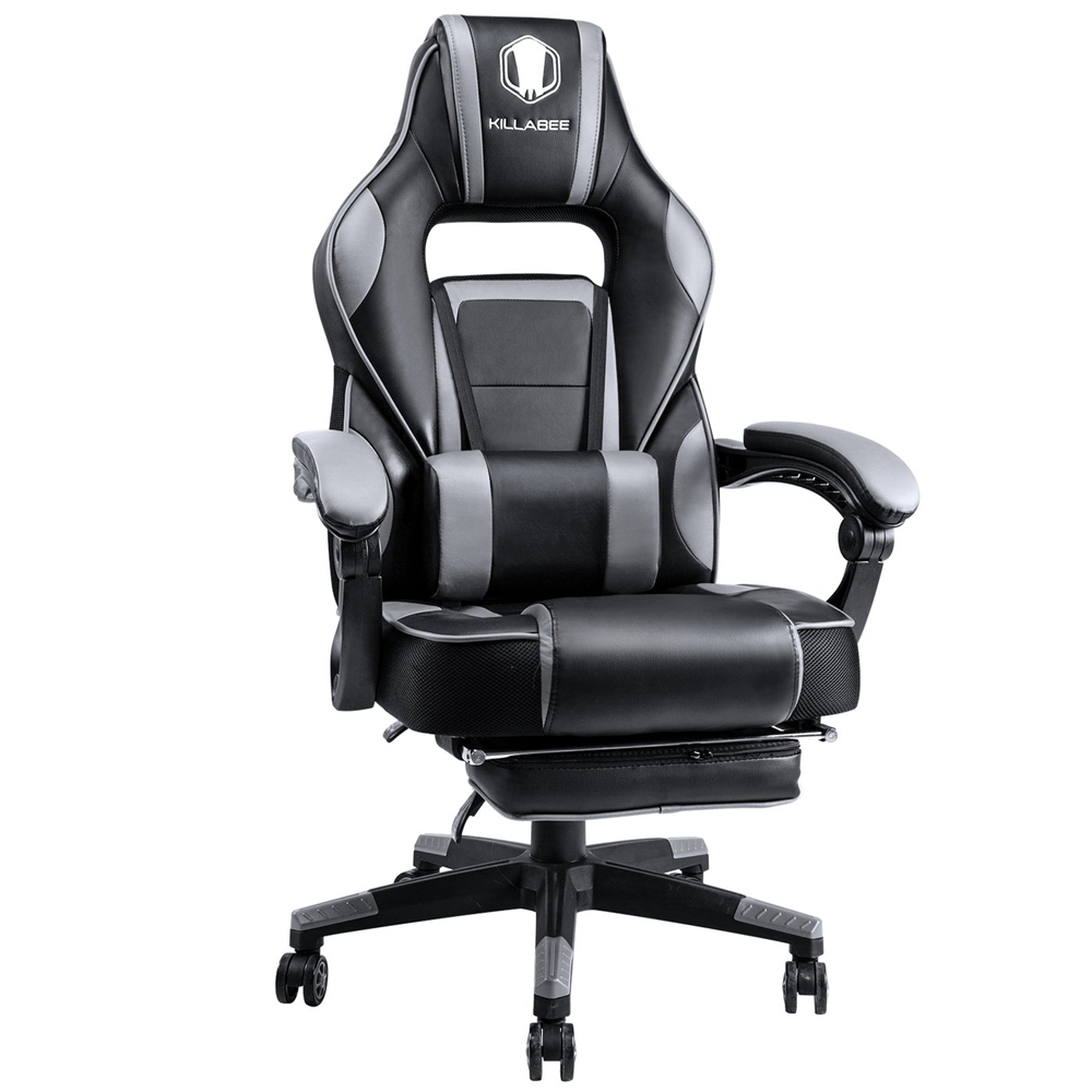 Massage Gaming Chair High Back PU Leather PC Racing Computer Desk Office Swivel Recliner with Retractable Footrest and Adjustable Lumbar Support