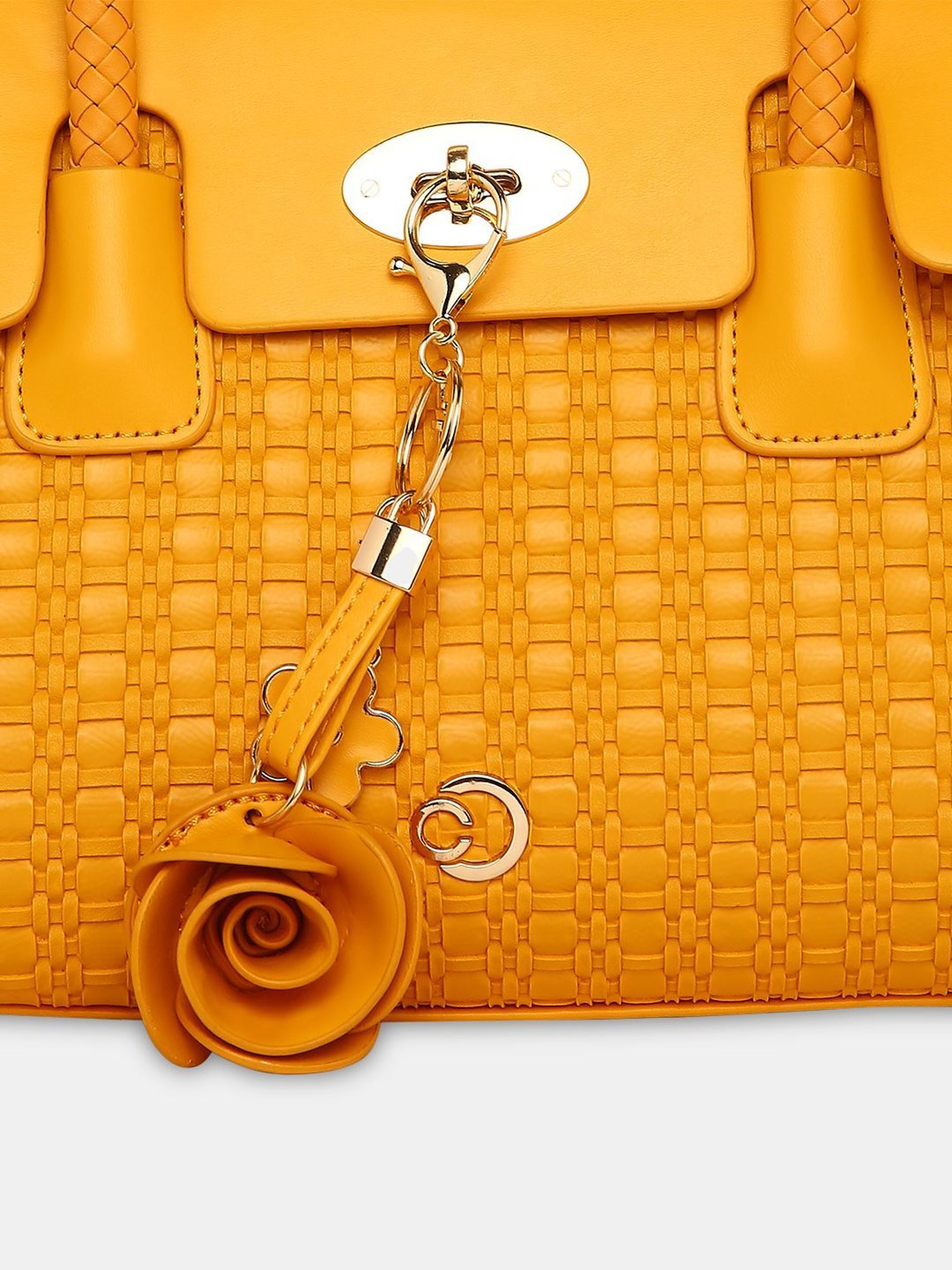Caprese Yellow Textured Medium Handbag