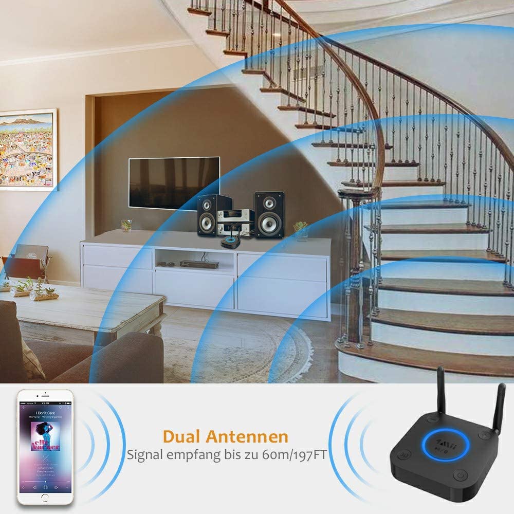 1Mii B06Pro Long Range Bluetooth Receiver, HiFi Wireless Audio Adapter, Bluetooth 5.0 Receiver with 3D Surround aptX Low Latency Optical RCA AUX 3.5mm Coaxial for Home Stereo System