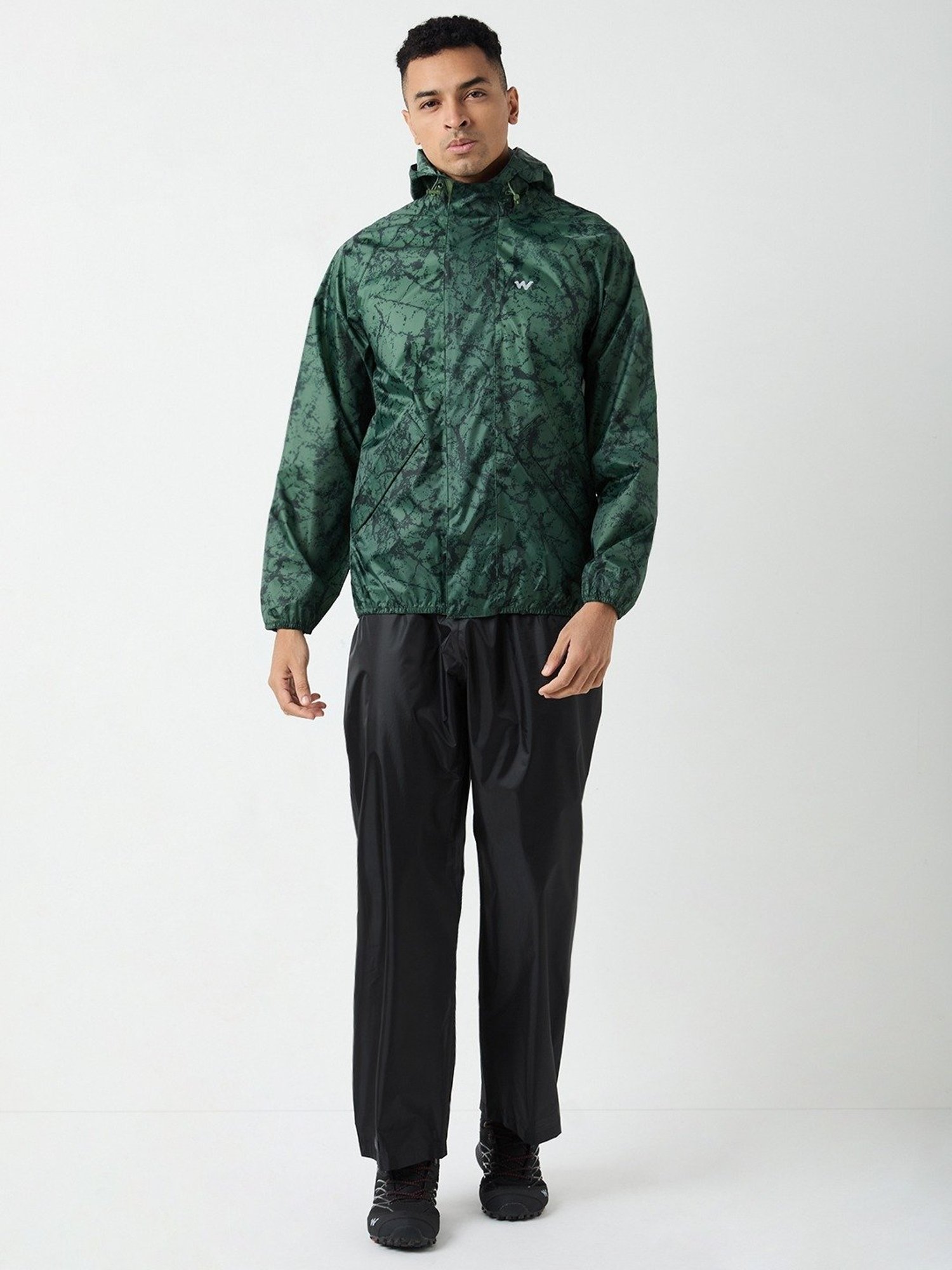 Wildcraft Green & Black Regular Fit Printed Raincoat Set