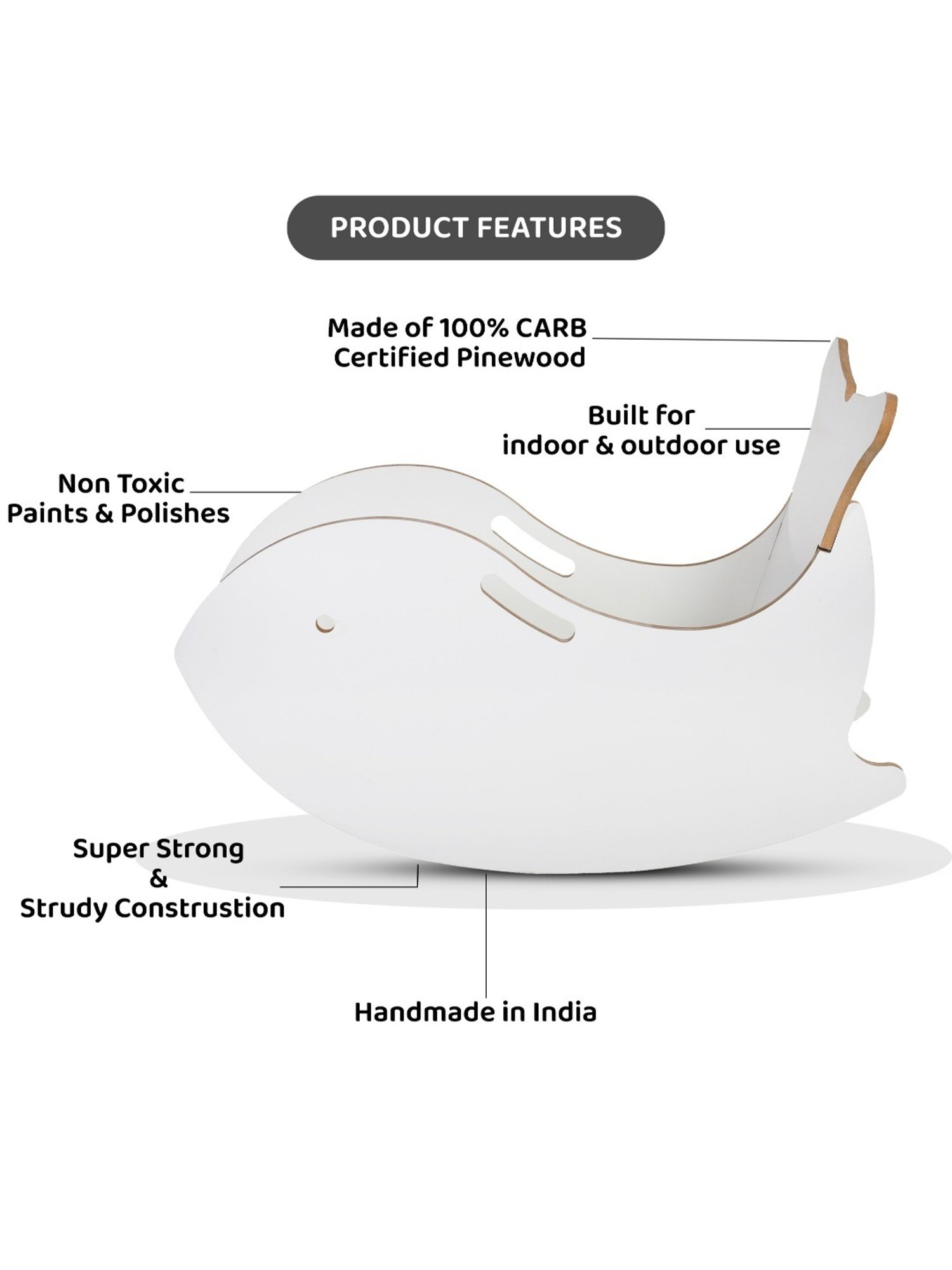 Kiddery White Montessori Inspired Whale Rocking Chair for Kids (Age 3-8 Years)