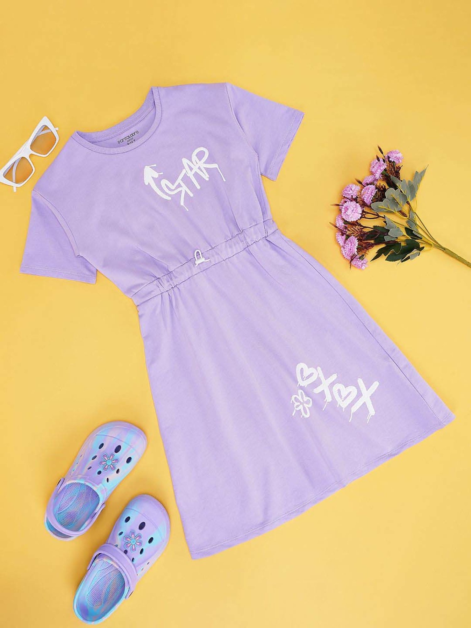 Pantaloons Baby Kids Pastel Lilac Cotton Graphic Dress