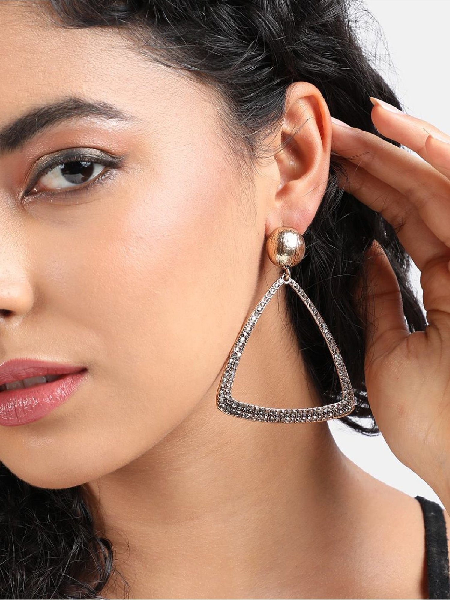 Sohi Women's Triangle Cluster Drop Earrings  Gold