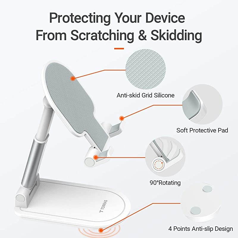 Foldable Cell Phone Stand for Desk [Ultra-Portable], Adjustable Phone Holder for Office/Home, Phone Dock Compatible for iPhone 12 11 Pro Max Xr X, Samsung Galaxy S20+Ultra Note 10, iPad Mini