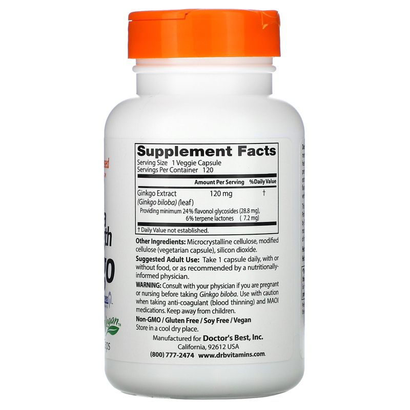 Doctor's Best Extra Strength Ginkgo, 120 mg, 120 Veggie Caps, Greens and Superfood Supplements