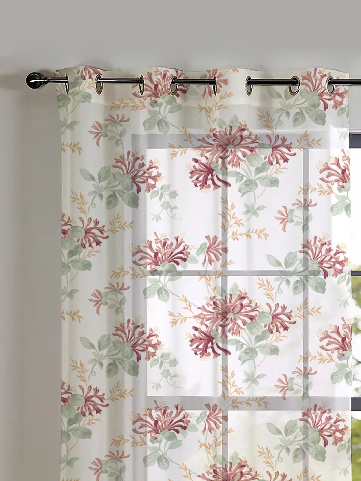 SPACES DRAPE STORY Elegent Maroon & White Polyester 5 ft Window Curtain - Set of 2