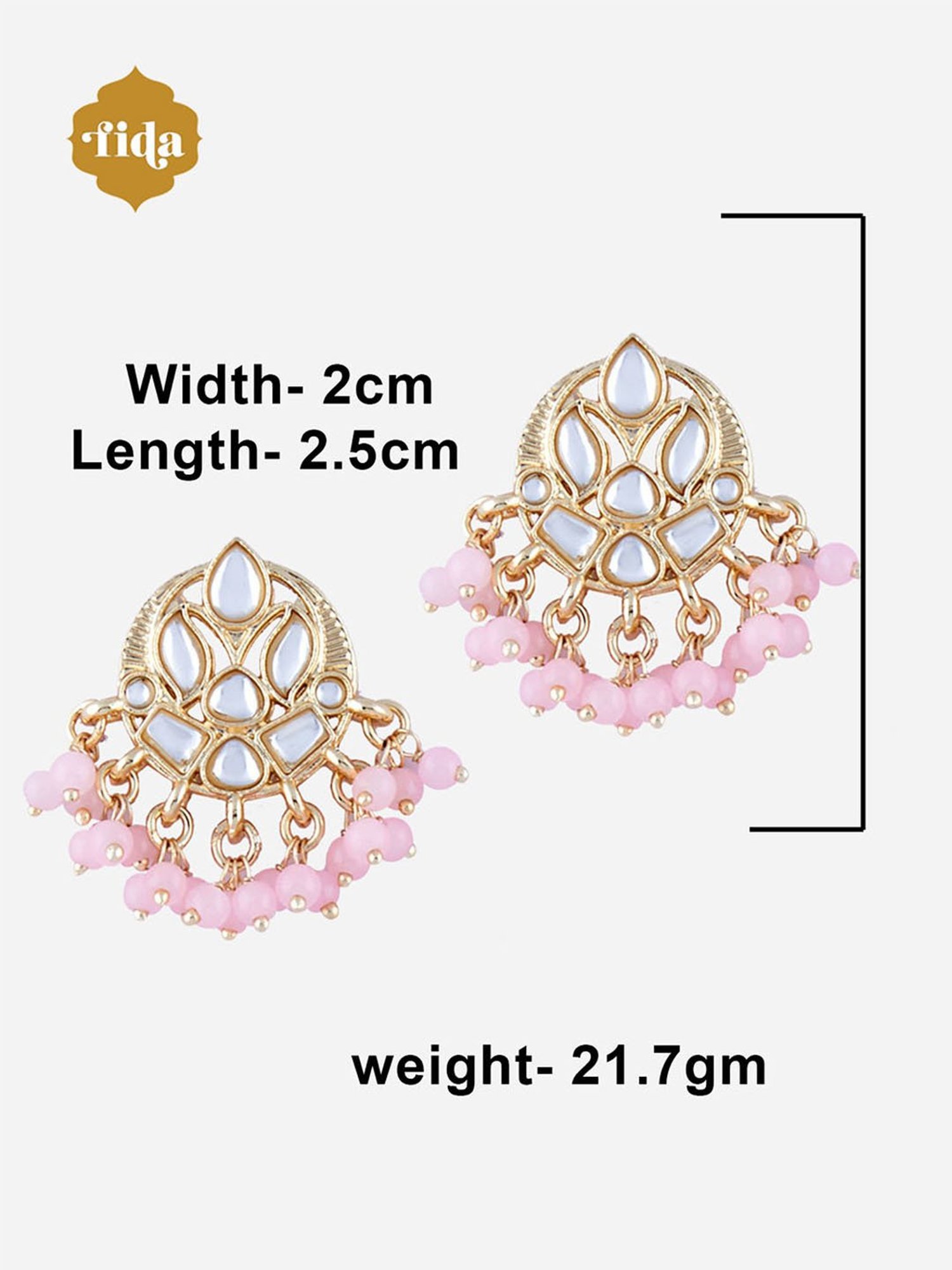 Fida Pink Beads Kundan Crescent Maangtikka & Earring Set for Women