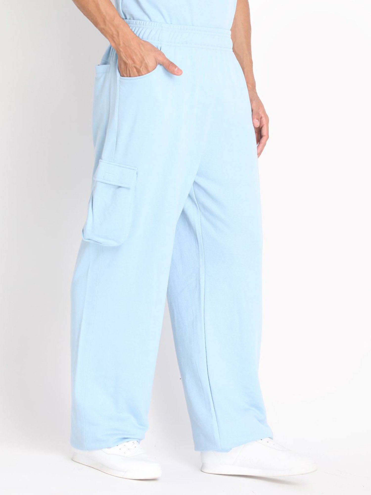 Chkokko Sky Blue Cotton Relaxed Fit Track Pants