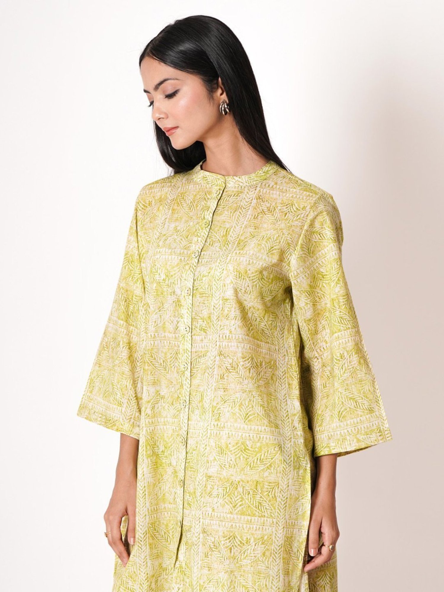 Kameez by Pooja Lime Floral Print Cotton Co-ord Set (Set of 2)