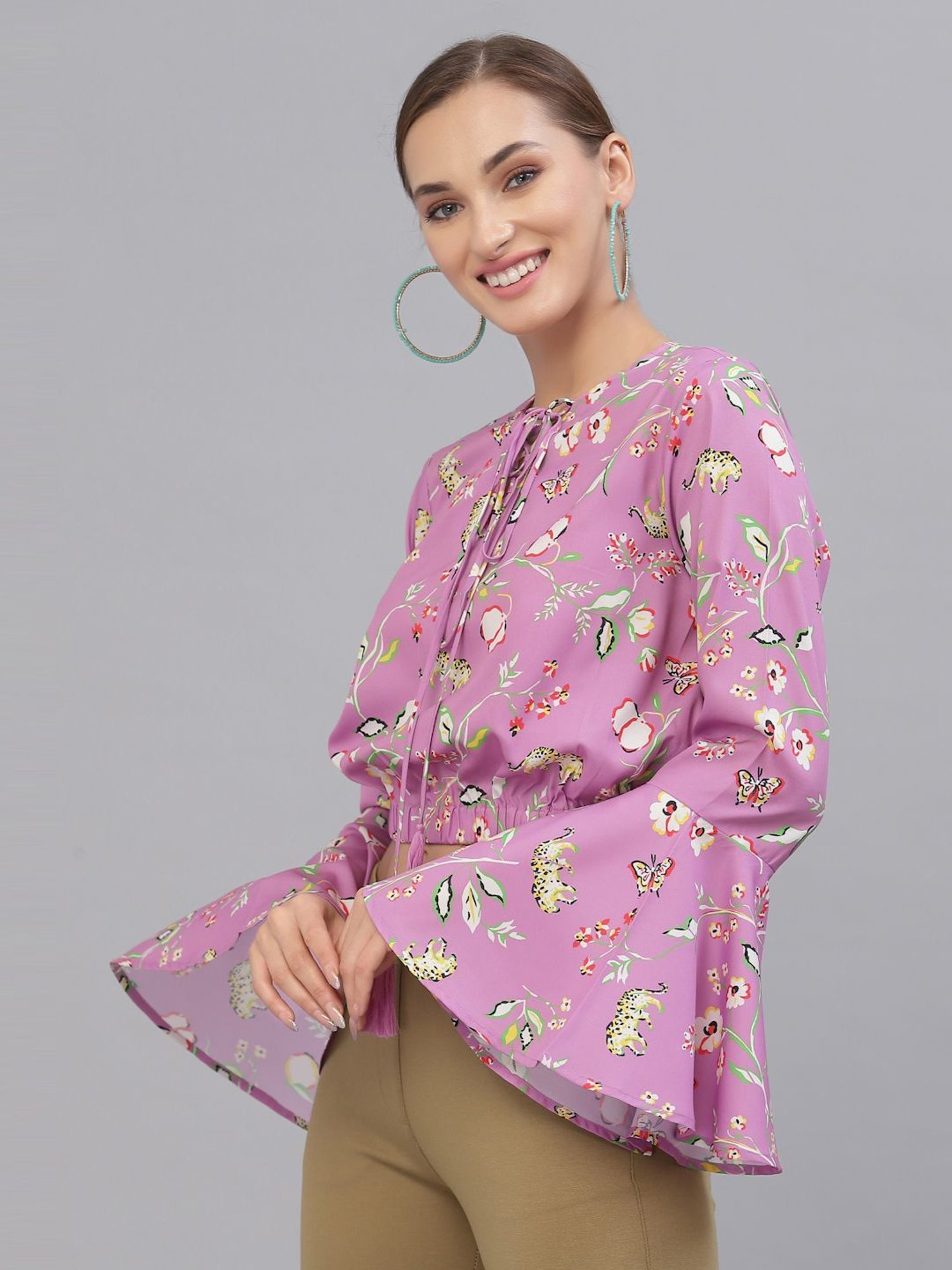 Style Quotient Purple Floral Print Crop Top