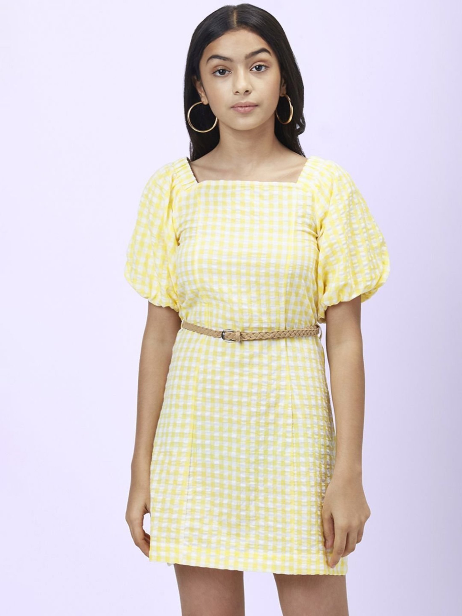 Coolsters by Pantaloons Kids Yellow Cotton Chequered Dress