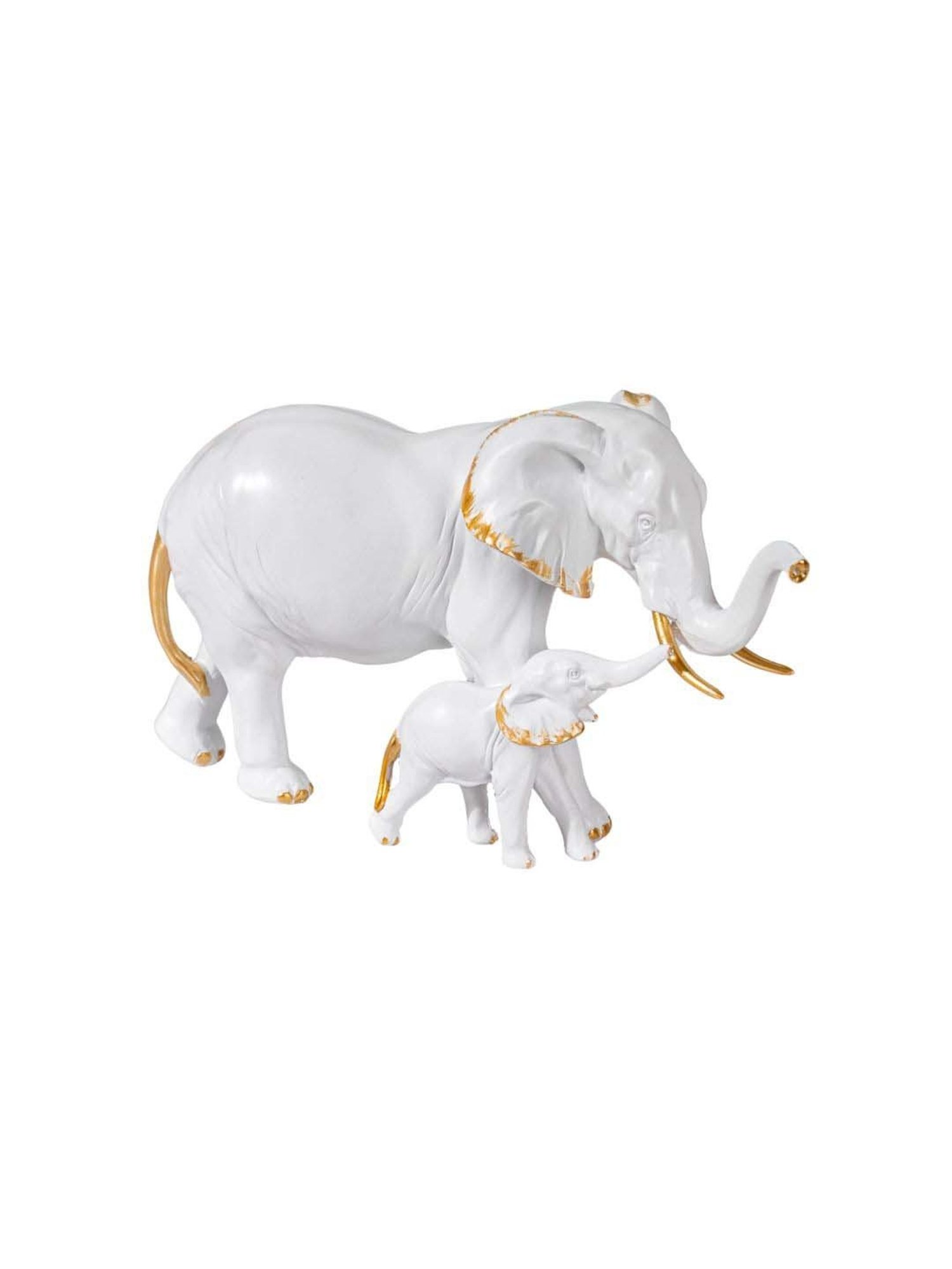 Nestasia Artisanal Resin Made White With Golden Detailing Mother Elephant With Baby Showpiece