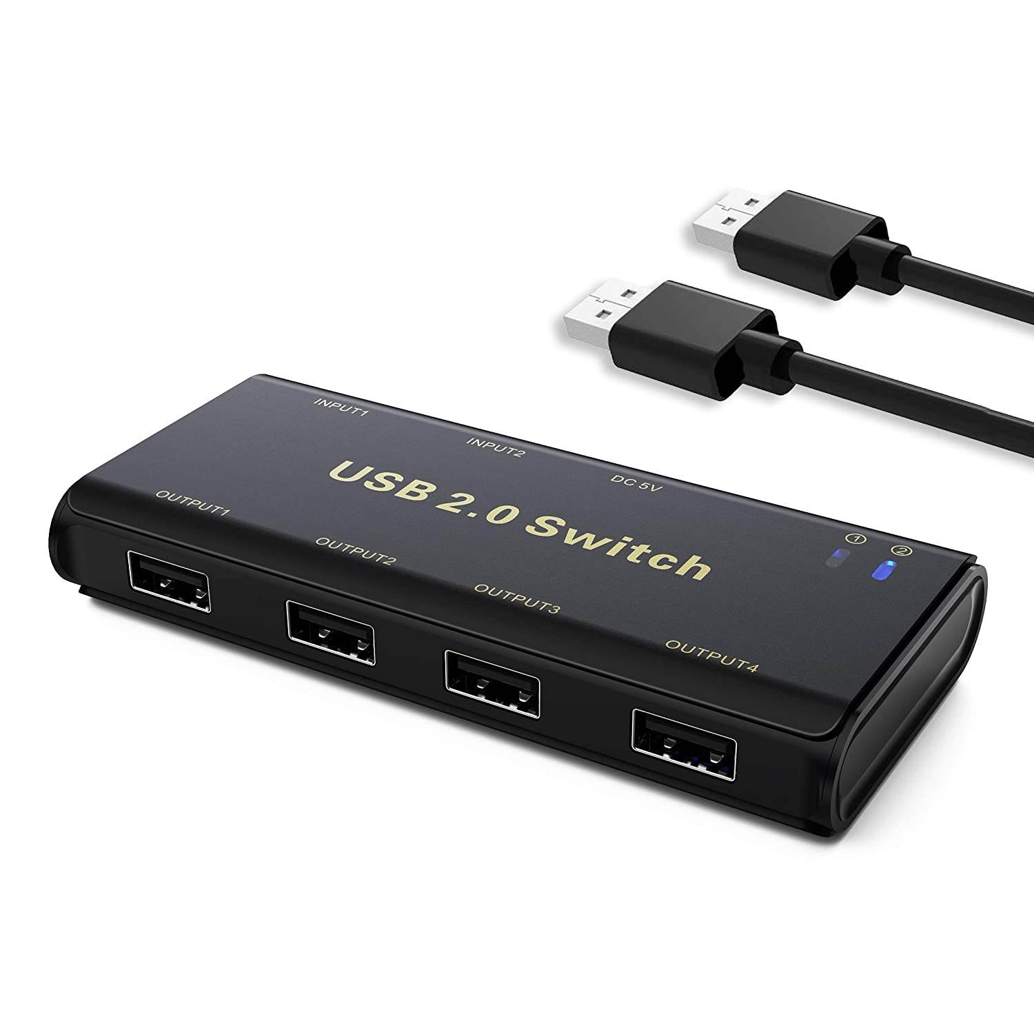 USB Switch SelectorABLEWE KVM Switcher 4-Port USB 2.0 Peripheral Sharing Switch for Mouse Keyboard Scanner Printer with One-Button Switch and 2 Pack USB Cable