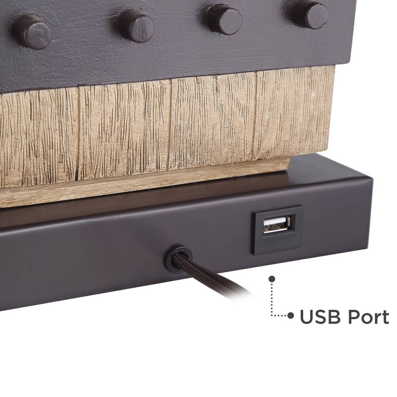 John Timberland Rustic Table Lamp Set of 2 Faux Wood Faux Iron Off White Tapered Rectangular Shade for Living Room Bedroom Bedside