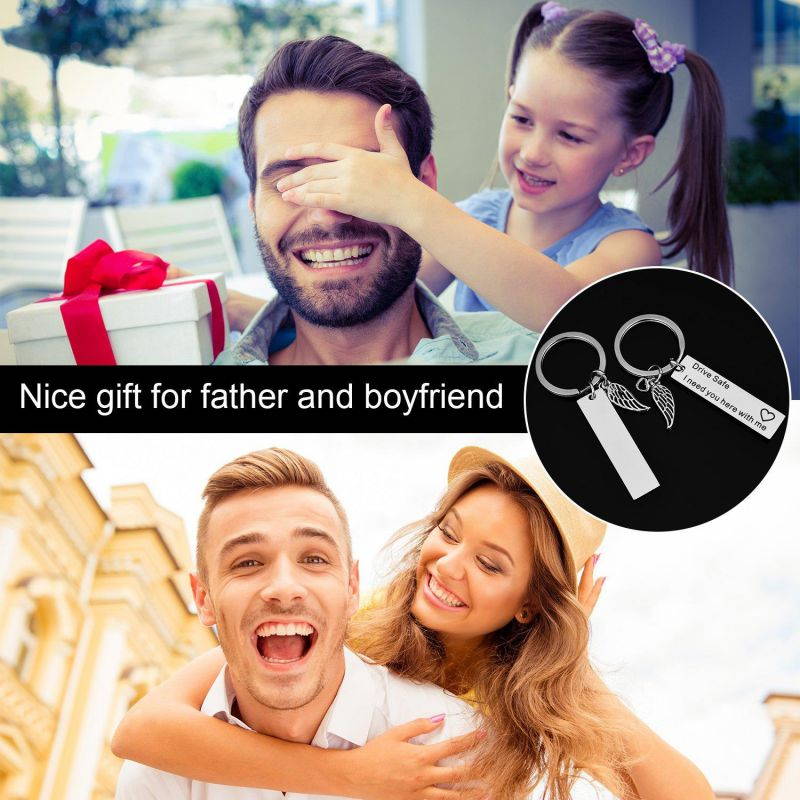 BOAO 2 Pack Drive Safe Keychains with Wing Pendant I Need You Here with Me Keychain for Trucker Dad Husband Boyfriend Valentines Day Gift