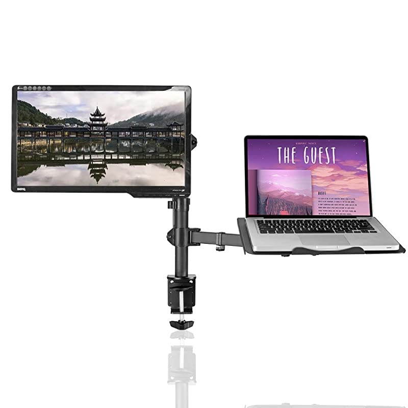 Full Motion Computer Monitor and Laptop Riser Desk Mount Stand, Height Adjustable (400mm), Fits 13-27 inch Screen and up to 17 inch Notebooks, VESA 75/100, up to 22lbs for Each (MD6432TP004)