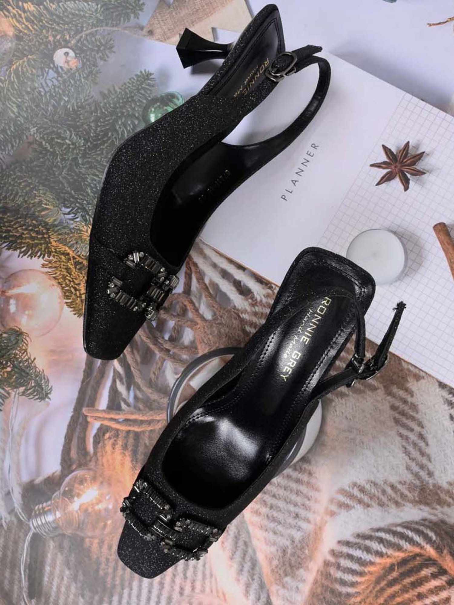 Ronnie Grey Women's Black Back Strap Stilettos