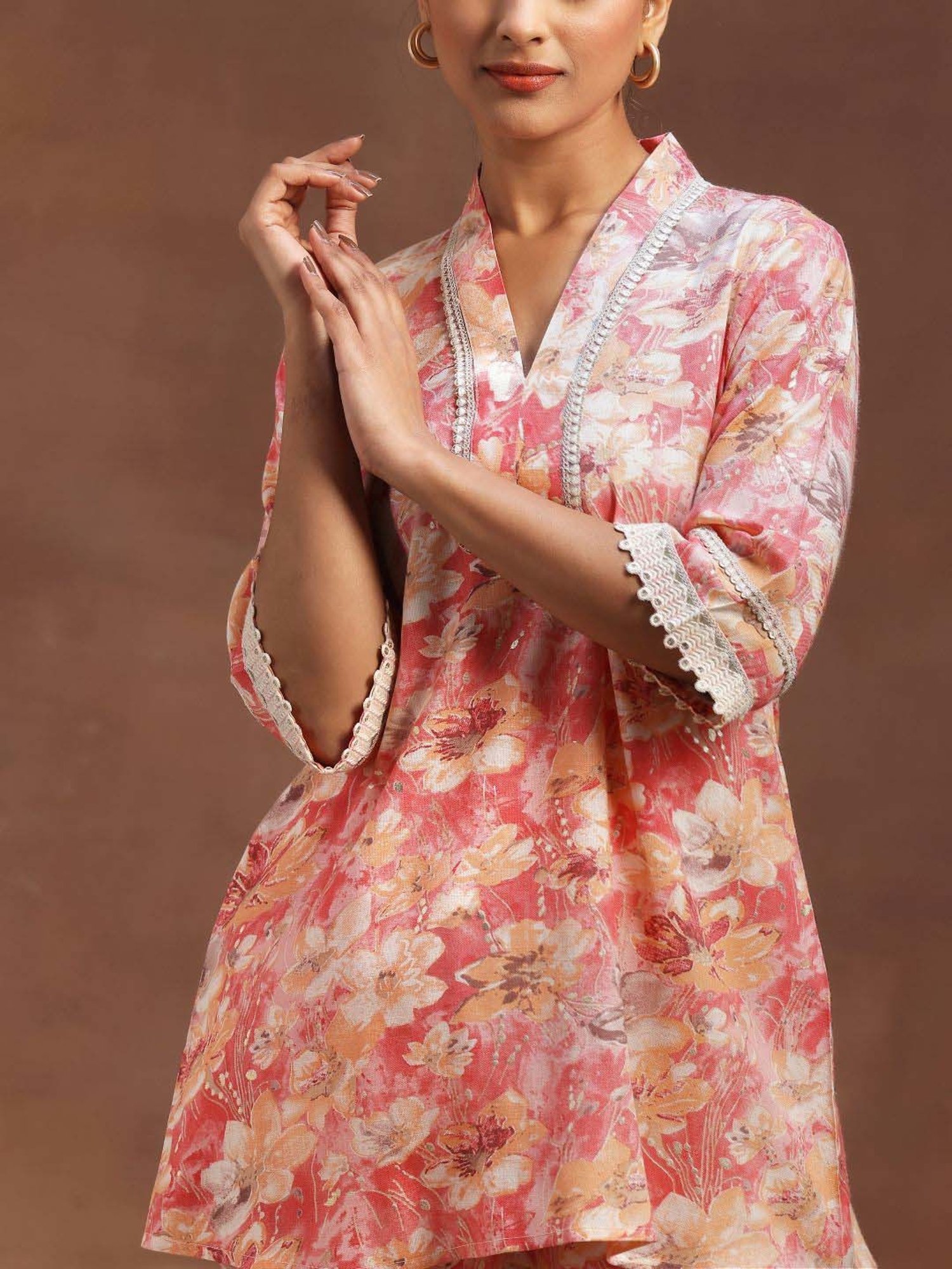 Libas Peach Printed Cotton Blend Co-Ords