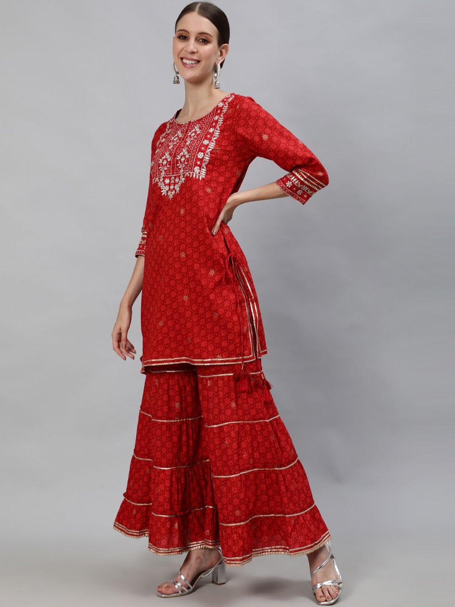 Ishin Maroon Embroidered Kurti Sharara Set With Dupatta