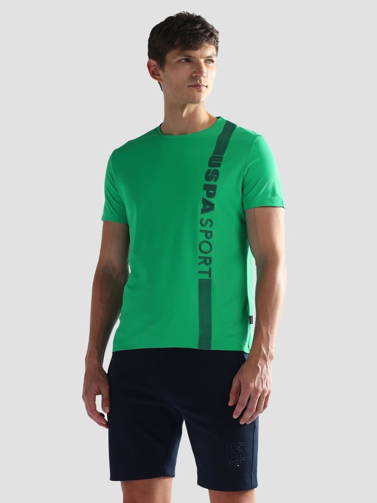 USPA Active Green Slim Fit Logo Printed Sports T-Shirt