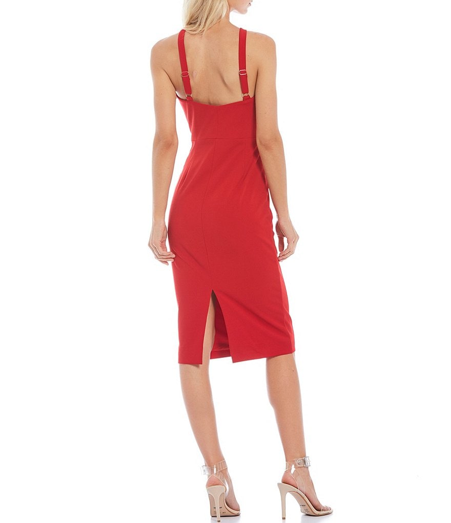 Dress the Population Eliseo Asymmetrical Cut Out Neck Sleeveless Sheath Dress